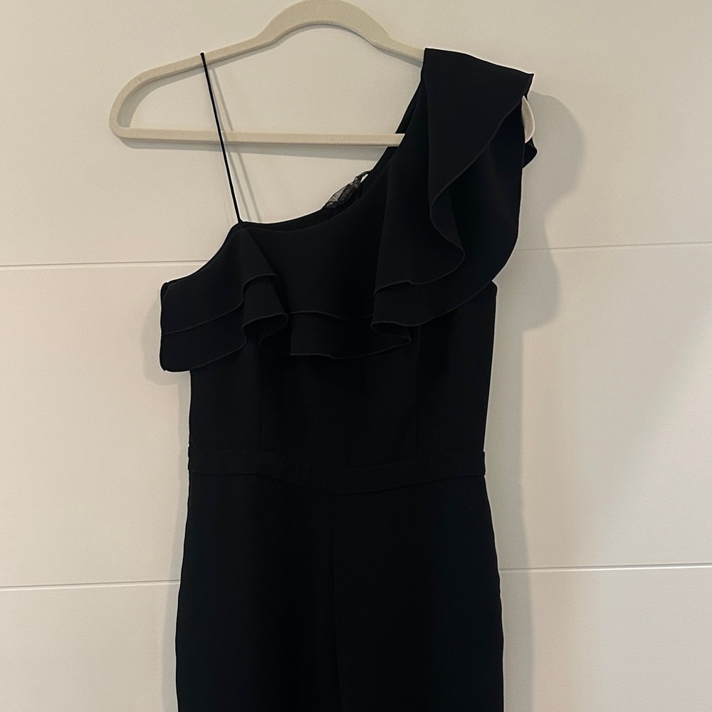 RACHEL Rachel Zoe Black ruffle One-Shoulder pantsuit jumpsuit